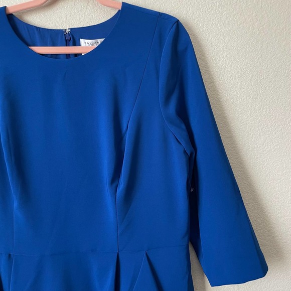 Kay Unger Bria High Low 3/4 Sleeve A-Line Midi Dress Navy Blue Plus Size 16 NEW - Picture 7 of 14